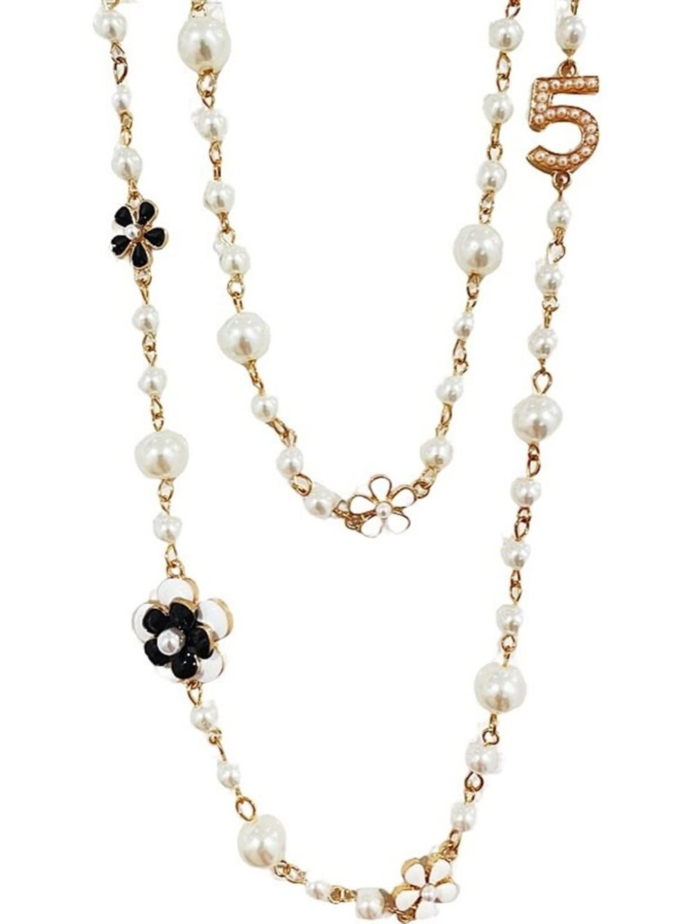 Elegant Imitation Pearl Long Layered Necklace with Camellia Flower Charm for